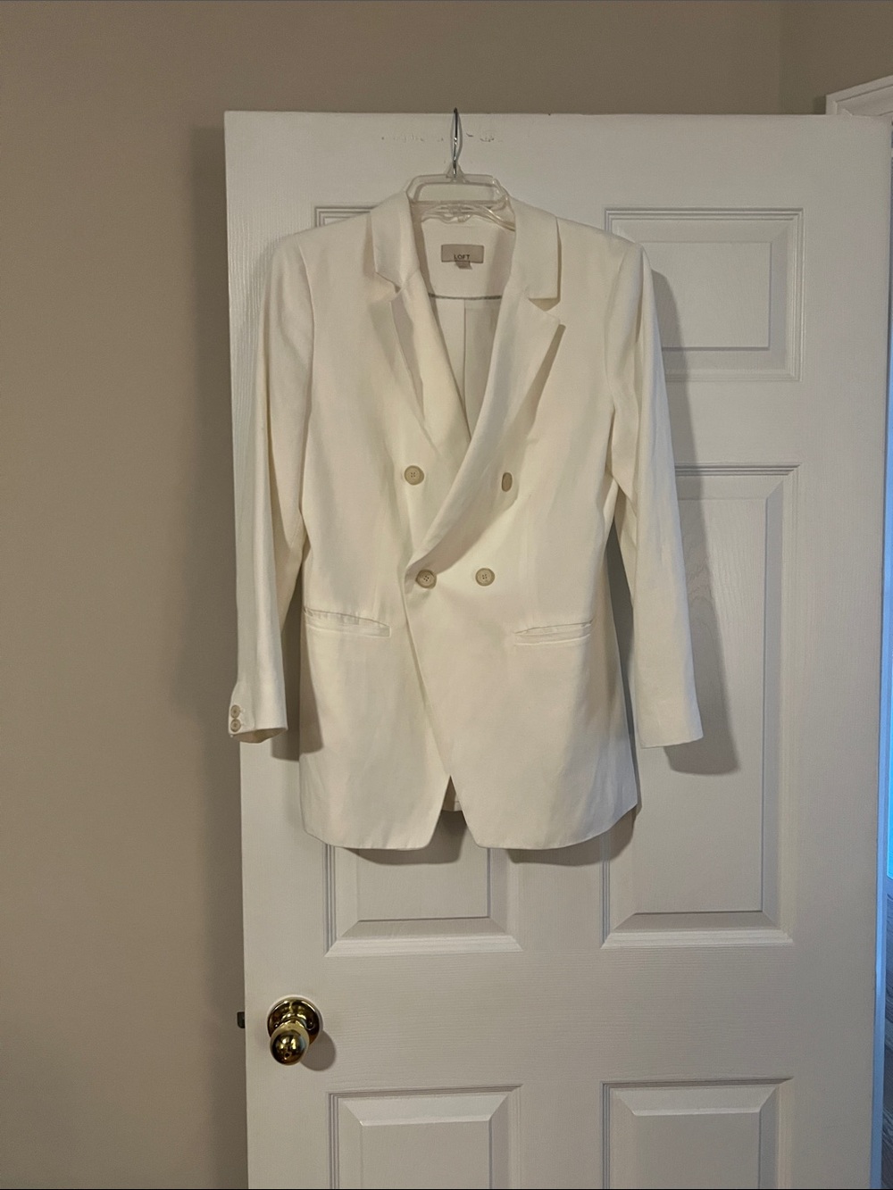 LOFT Cream Double-Breasted Blazer with Gold Buttons